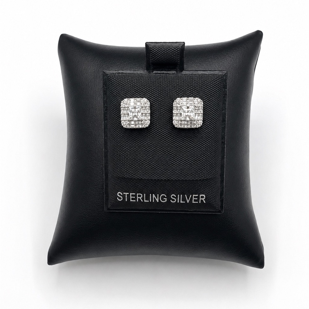 925 Sterling Silver Square Halo Stud Earrings 0.60CTW MOISSANITE